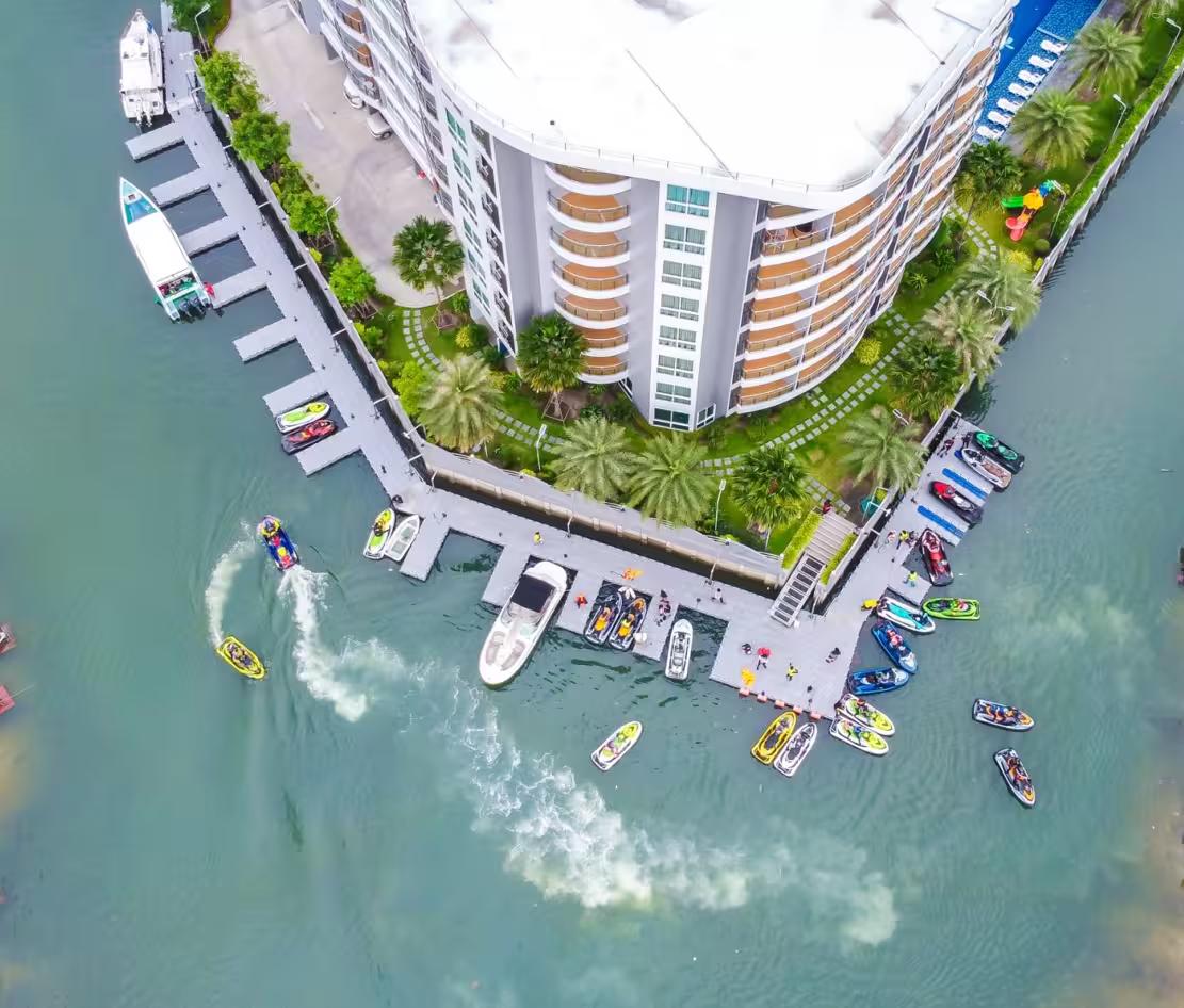 Panoramic top view of Whale Marina Condo and surrounding area