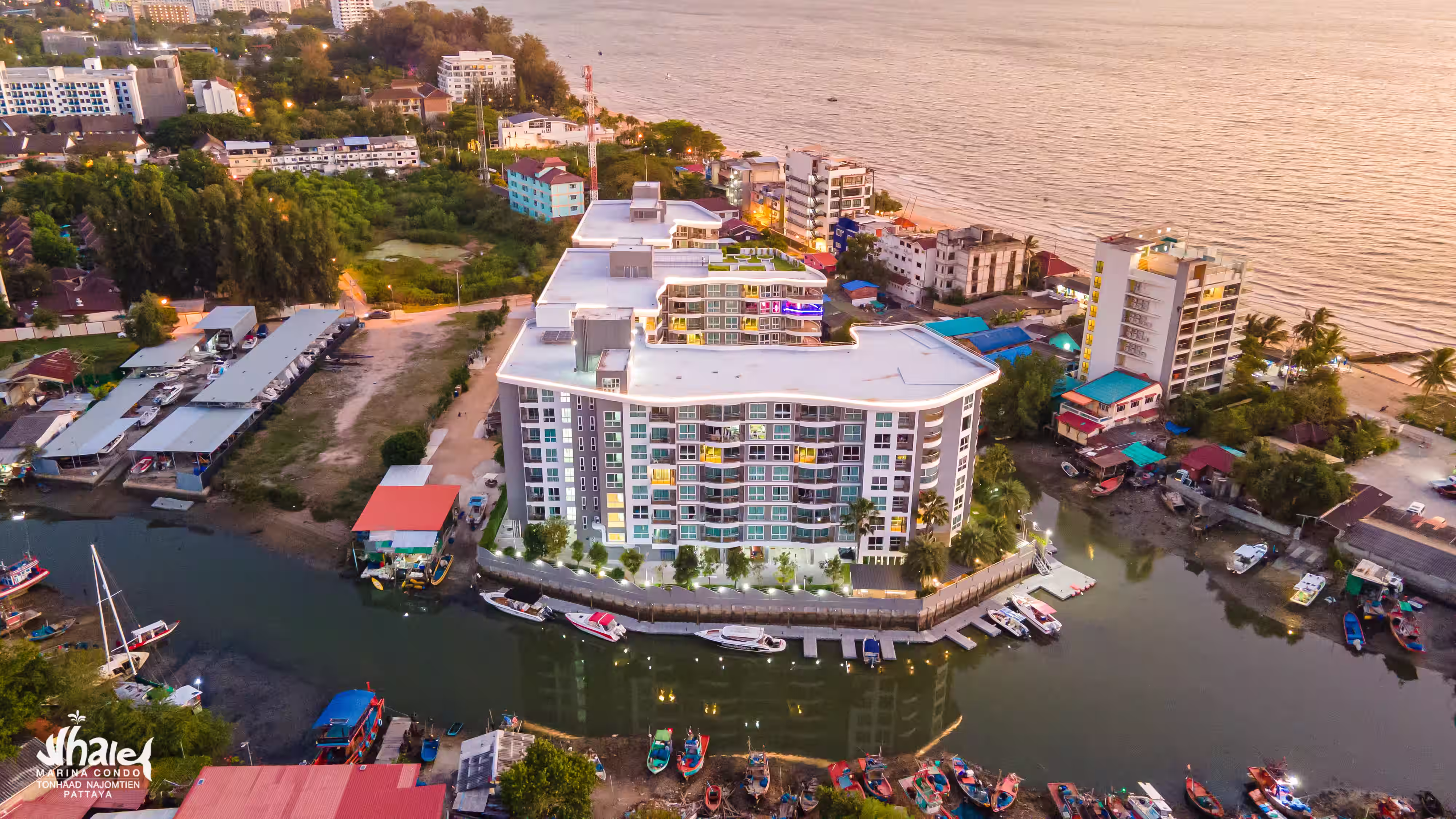 Aerial view of Whale Marina Condo and adjacent areas